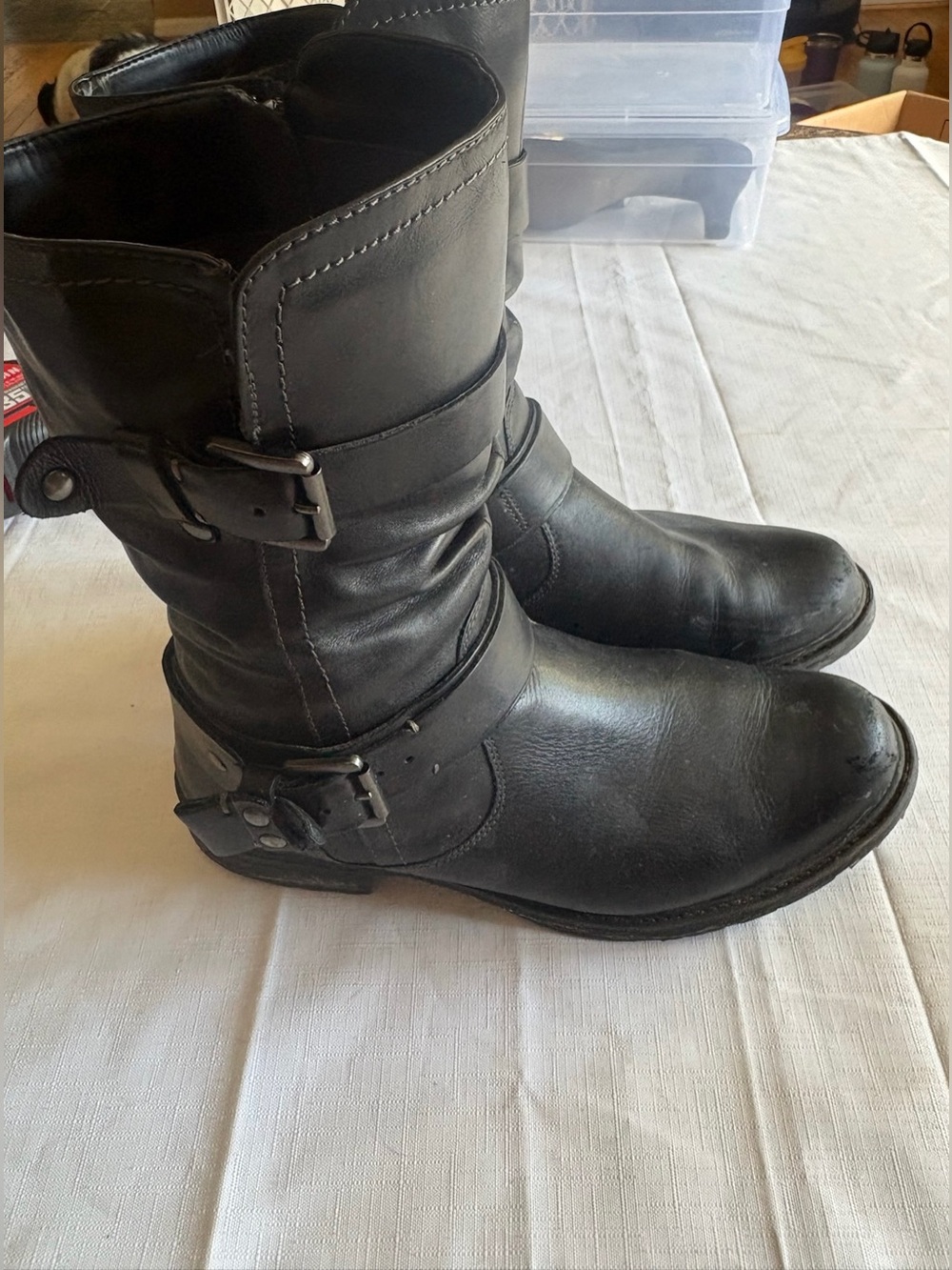 Earth Black Leather Combat Moto Boots